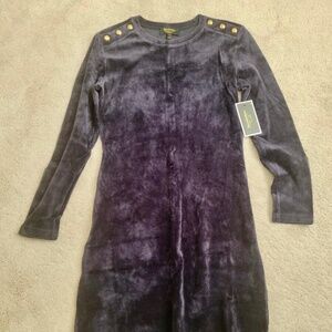 JUICY COUTURE Black Label Velour Regal Blue Stretch Solid Fitted Dress Size S